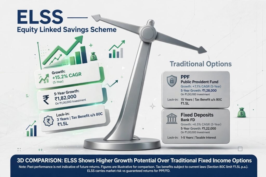 ELSS vs PPF vs Tax Saving FD Comparison Chart