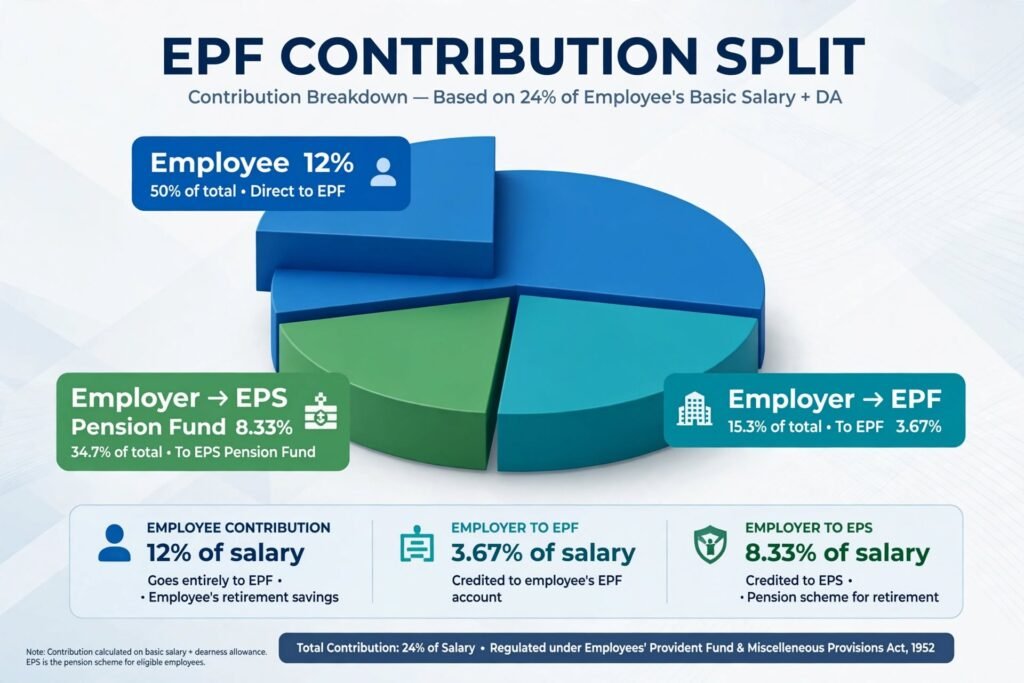 EPF Contribution Split Employee vs Employer EPS