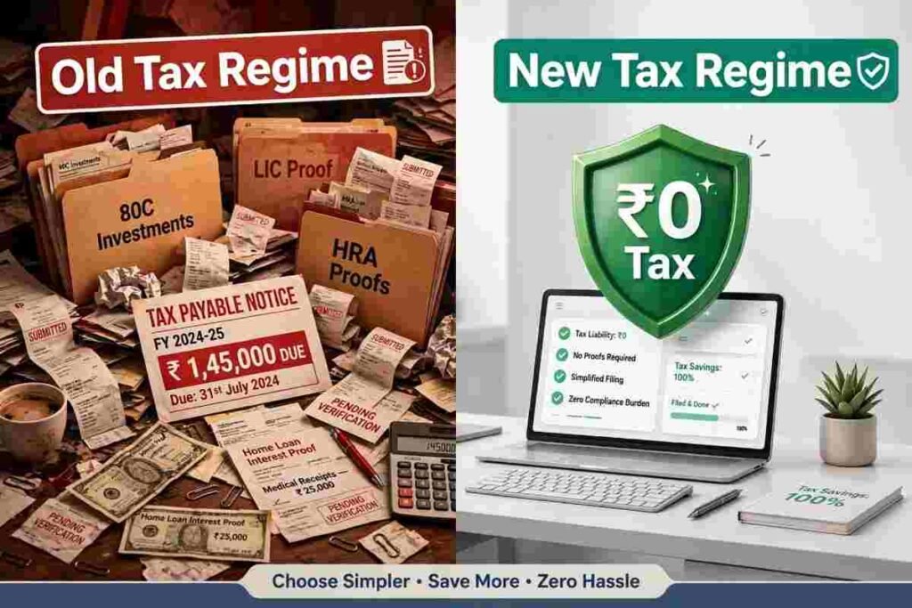 Visual comparison showing tax savings between Old Tax Regime and New Tax Regime 2026